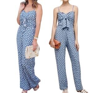 Anthropologie WHIT TWO | Knotted Dot Blue White Jumpsuit Size 4